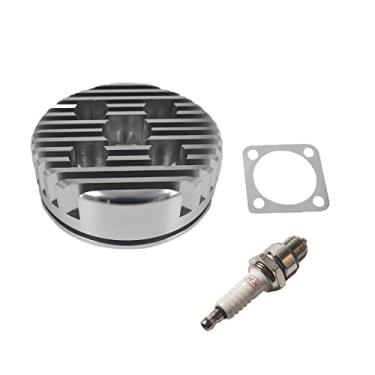 Imagem de jtfrkope Cabeça de cilindro CNC 80cc e vela de ignição para motor de corrida 66cc/80cc (prata)