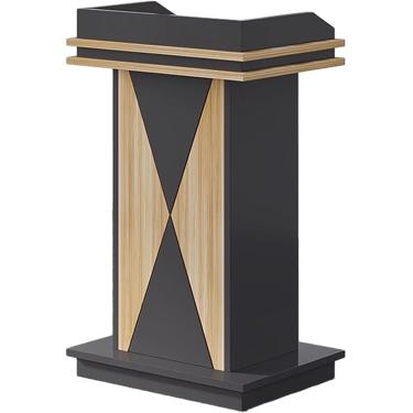 Imagem de Púlpito De Igreja De Madeira Preto E Natural, Mesa De Plataforma Para Professores E Salas De Aula Com Compartimento De Armazenamento, Pódios De Fala Pesada Para Casamento/escola