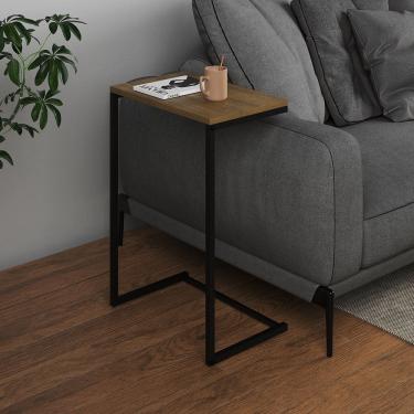 Imagem de Mesa Lateral de Apoio Industrial Sofá Charmme Ferro Preto e Tampo Freijó