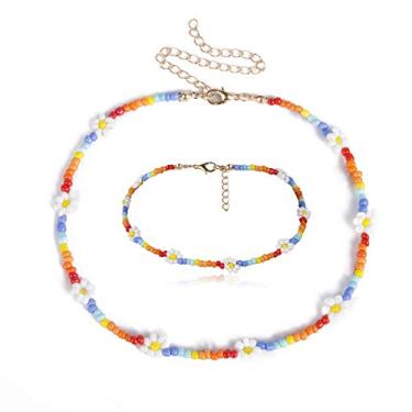 Imagem de Gargantilha boêmia, colorida, feita à mão, com contas, margarida, flores, pulseiras, sementes de girassol, colar de corrente para mulheres e meninas, joias delicadas de férias de verão, Resina