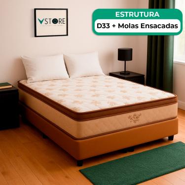 Imagem de Cama Box Baú Viúvo Bege e Colchão Four Season Molas Vstore