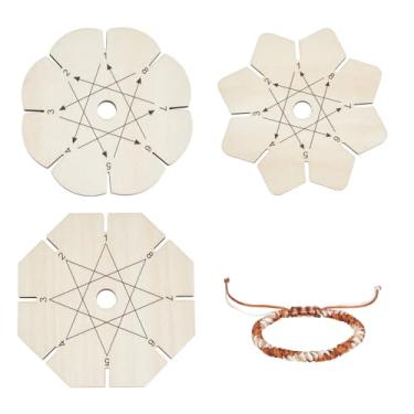 Imagem de PH PandaHall 3 peças de disco de trança, disco Kumihimo em forma de flor, placa de trança, disco de madeira, cordão de contas para pulseiras da amizade, fabricação de suprimentos Kumihimo