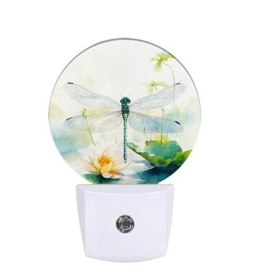 Imagem de Cosharkly Luz Noturna De Aquarela Com Libélula, Luzes Encaixe Sensor Anoitecer Para Amanhecer, Quarto, Banheiro E Sala Estar, Lâmpada Que Favorece O Sono