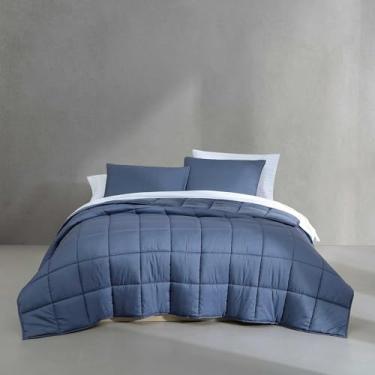 Imagem de Calvin Klein - Conjunto de edredom Queen bônus, roupa de cama reversível com lençóis, fronhas e fronhas combinando, certificado Oeko-Tex (azul)