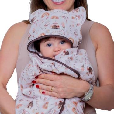 Imagem de Toalha de Banho Bebê com Capuz, 80x70cm, 100% Algodão, Várias Estampas (Arco Íris Marrom)