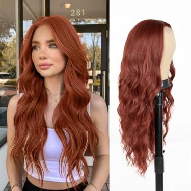 Imagem de Haoland Perucas Ruivas Para Mulheres, 26" De Renda, Parte Central, Longa, Cacheada, Cabelo Sintético Resistente Ao Calor, Com Aparência Natural, Fibra, Uso Diário Festas
