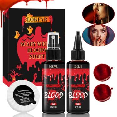 Imagem de LOKFAR Kit De Maquiagem Com 3 Peças Sangue Falso Para Halloween, Spray 50Ml + Sabonete Limpeza Gotejamento, Lavável Roupas, Rosto, Zumbi, Monstro, Vampiro, Cosplay, Efeitos Especiais (Escuro)