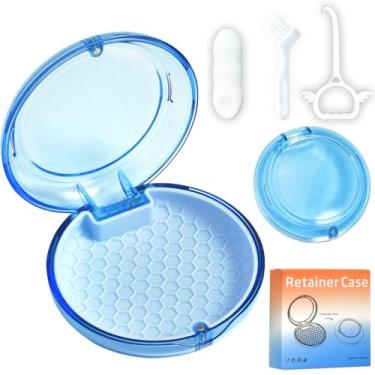Imagem de Gaboolo Estojo De Contenção Para Alinhador Fino Com Orifícios Ventilação, Ferramenta Remoção Caixa Aparelho Dentário E Escova Compatível Protetor Bucal Noturno (Azul Transparente)