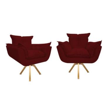 Imagem de Kit 2 Poltronas Decorativa Opala Base Giratória Suede Marsala Ms Decor
