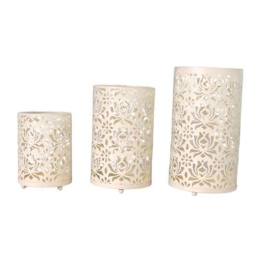 Imagem de Fenteer Suporte para velas Tealight, gaiola de pássaros suspensa, decoração de mesa, suporte para velas, decoração de gaiola para quarto, ano novo, Branco