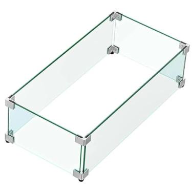 Imagem de Mesida Protetor De Vento Vidro Para Fogueira 78 Cm X 30 15 Cm, Proteção Mesa Temperada, Espessa E Resistente, Com Suporte Canto Alumínio Rígido Pés Borracha