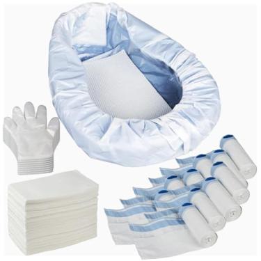 Imagem de 120 forros de cabeceira com 120 absorventes e 240 luvas - sacos descartáveis para adultos, idosos e pacientes | Ajuste universal, à prova de vazamento, controle de odor para resíduos líquidos