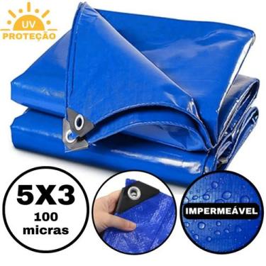 Imagem de Lona Plastica Cobertura Impermeavel Azul 5x3 Starfer