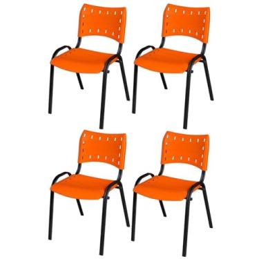 Imagem de Kit 4 Cadeiras Iso Base Preto, Escola, Escritório, Igreja- Laranja