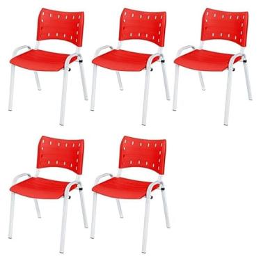 Imagem de Kit 5 Cadeiras Iso Base Branco, Escola, Escritório, Igreja- Vermelho