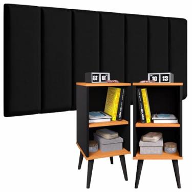 Imagem de Conjunto Cabeceira Cama Casal 1,40 Com Mesa de cabeceira Quarto Luxo (Preto - Preto/Cinamomo)