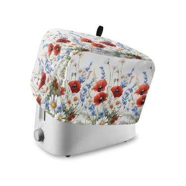 Imagem de Capa para torradeira para cozinha, 2 fatias, 4 de julho, papoula vermelha, margarida, planta, panificadora, capa para torradeiras, protetor de impressões digitais, lavável, cozinha, pequeno