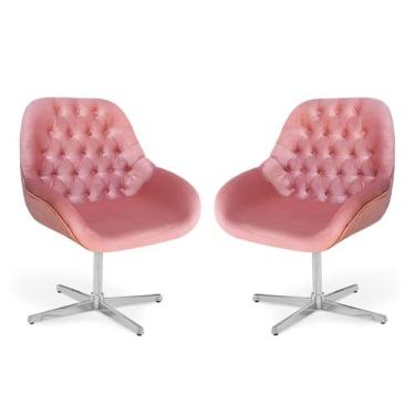 Imagem de Conj 02 Poltrona Base Giratória Alumínio Capitonê Pandora - Due Decor,
