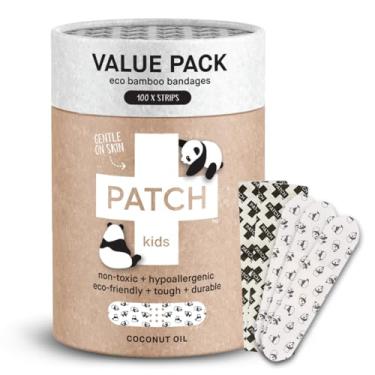 Imagem de PATCH 100 Pieces, Coconut Oil, Value Pack, Kids Panda Eco-Friendly Bamboo Adhesive Bandages for Scratches & Grazes, Hypoallergenic Wound Care for Sensitive Skin, Biodegradable, Latex & Plastic Free