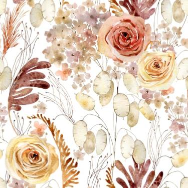 Imagem de BEETAL Papel de parede Boho marrom/vermelho/amarelo aquarela peônias floral vintage descascar e colar papel de parede fácil de descascar papel de contato adesivo para banheiro impermeável inquilino