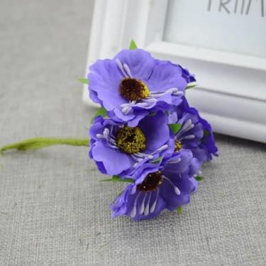 Imagem de Flores artificiais de cerejeira, vaso de carro para casamento, decoração de casa, buquê de noiva, plantas de seda artesanais (roxo)