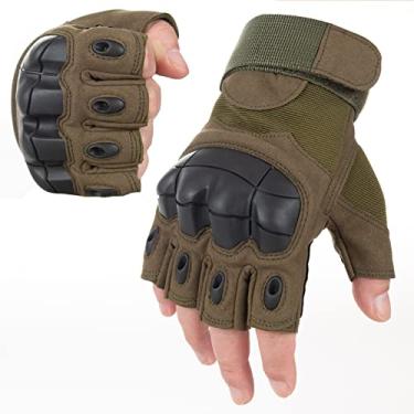 Imagem de Luva tática JZYML rígida sem dedos meio dedo para uso ao ar livre ciclismo motocicleta caminhadas acampamento dirigir luvas Guante, Verde, X-Large