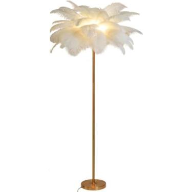 Imagem de Lâmpada De Chão De Penas De Avestruz De 63 Polegadas, Lâmpada De Pé De Cabeceira De Sofá, Lâmpada De Penas Romântica Elegante Para Sala De Estar De Quarto, White