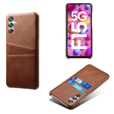 Imagem de Capas Compatível com Samsung Galaxy M15,Caso de couro PU-Tampa de telefone a prova de choque com 2 slots de cartão,Proteção anti-impressão digital e anti-gota-Brown