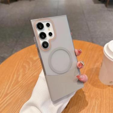 Imagem de Capa protetora para PC com carregamento sem fio removível e transparente 2 em 1 (para Samsung S25Plus/cinza)