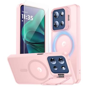 Imagem de TOBOVON Capa para Motorola Moto G Stylus 5G 2025, compatível com MagSafe, com suporte de anel de câmera integrado e protetor Sceen, capa magnética fina translúcida fosca de grau militar com proteção