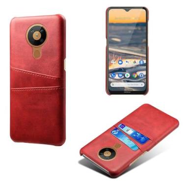 Imagem de Capas Compatível com Nokia 5.4,Caso de couro PU-Tampa de telefone a prova de choque com 2 slots de cartão,Proteção anti-impressão digital e anti-gota-Red