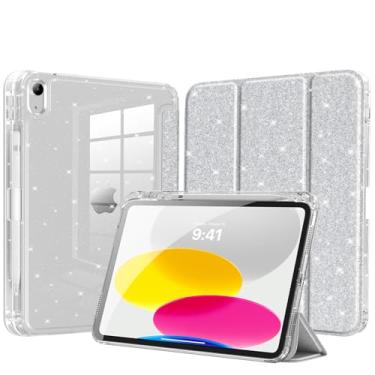 Imagem de MoKo Capa para iPad (A16) 11ª geração 2025/10ª geração 2022, capa brilhante para iPad 11/10 polegadas com suporte para lápis, capa fina com glitter e capa traseira transparente brilhante, suporte