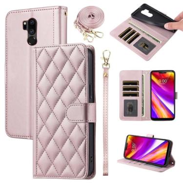 Imagem de Furiet Argyle Capa carteira para LG G7 ThinQ com alça de pulso, alça de ombro, compartimentos para cartões, capa de celular com suporte de poliuretano para LGG7 One G 7 Plus LG7 Fit LG7ThinQ 7G Thin Q