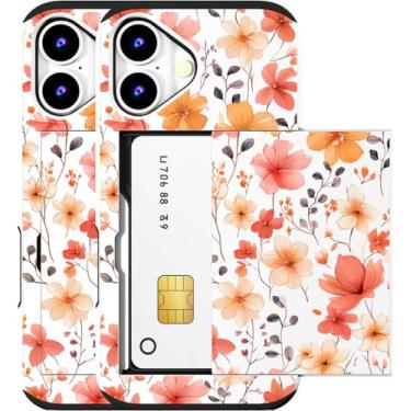 Imagem de MUQR Capa compatível com iPhone 16 com suporte de cartão fofo - Design Kawaii, proteção contra quedas de nível militar, capa carteira robusta para mulheres (flores brancas de outono)