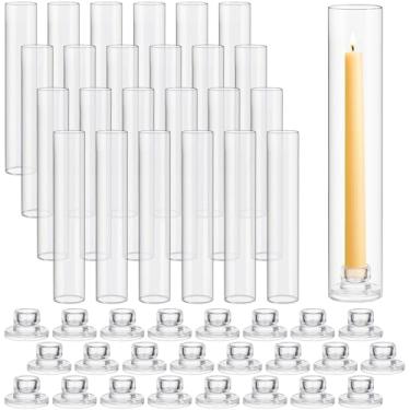 Imagem de Teenyyou Conjunto de 24 castiçais de vidro Hurricane de 30 cm em forma de tubo sem fundo e castiçais transparentes de 3 cm para mesa de festa de casamento (fofo)