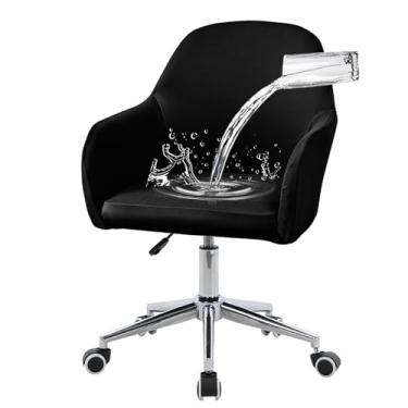 Imagem de Capas de cadeira de jantar com costas curvas elásticas com apoios de braço – capas elásticas para cadeira de escritório, protetor giratório para penteadeira, sala de estar e quarto (preta, 1 unidade)