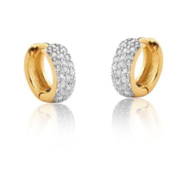Imagem de Brinco De Argolas Com Zirconias Banhado Em Ouro 18k