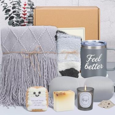 Imagem de Elysirise Cesta de presente masculina Get Well Soon | 8 peças presentes de dia dos pais | Presentes de autocuidado para amigos, colegas | Caixa de presente pensando em você para namorado, pai, avô