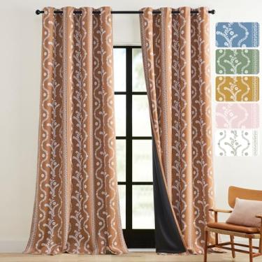 Imagem de Cortinas blecaute Boho para quarto, 2 painéis, cortina de terracota para sala de estar, isolamento térmico, estampa floral, laranja queimado, preto, cortinas boêmias ocidentais