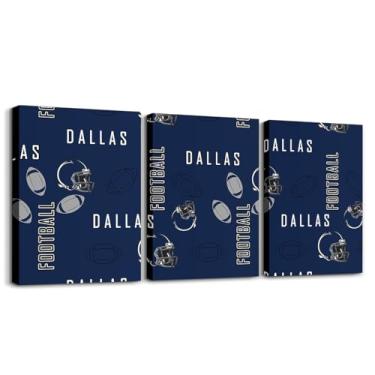 Imagem de jejeloiu Arte de parede em tela de futebol para sala de estar quarto 12 x 16 x 3 peças decoração de parede infantil Dallas para meninos meninas adolescentes futebol americano cidade escritório