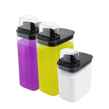 Imagem de Kit 3 Dispenser para Sabão em pó, Amaciante | Flow 1,5 e 2,3L | Com Dosador | Black | Lavanderia, Lavabo, Máquina de lavar