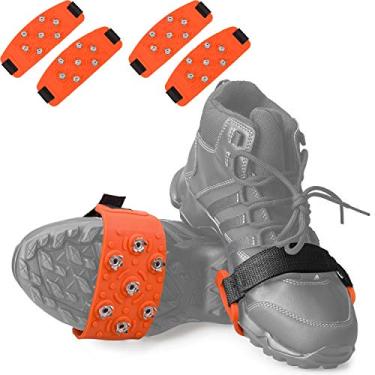 Imagem de FANBX F Crampon Tração de Tração Antiderrapante Garras Crampons Spikes 7 Pontos Chuteiras para Calçados para Caminhadas, Corridas, Caminhadas, Montanhismo Gelo Neve (Laranja 2 Pares)