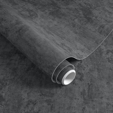 Imagem de POWTICK Papel de parede de concreto, 45,7 x 1,000 cm, cinza escuro/preto, papel de parede de banheiro amigável ao locatário, removível, texturizado, espesso, à prova d'água, papel de contato