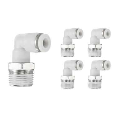 Imagem de HARFINGTON 5 peças de encaixes push to connect cotovelo macho 1/10.2 cm OD x 3/8 polegada NPT rosca plástico conexão rápida mangueira de ar kit de encaixe pneumático conector de bloqueio de pressão