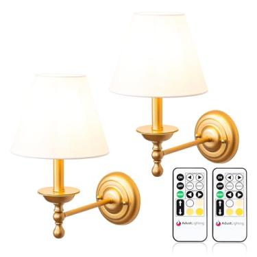 Imagem de Adust Arandela de parede operada por bateria, conjunto de duas lâmpadas de LED recarregáveis, reguláveis e reguláveis, LED de temperatura de 3 cores, para quarto e sala de estar