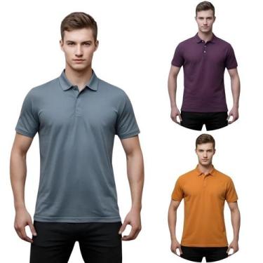 Imagem de Kit 3 Camisas Masculina Gola Polo Piquet - Genérico, Grafite, Roxo, La