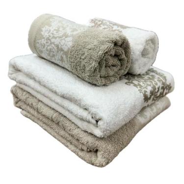 Imagem de Jogo/Kit 2 Toalhas Banhão Corttex Gigante Barra Jacquard + 2 Toalhas d