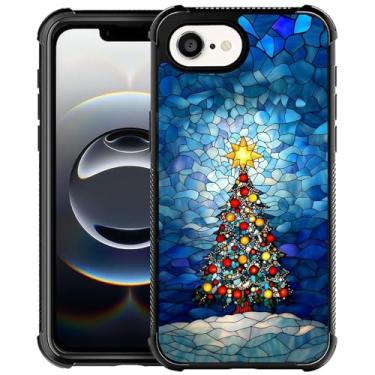 Imagem de TAMEFOX Capa para iPhone 16e, quatro cantos com para-choque, antiderrapante, antiqueda, capa protetora - árvore de Natal brilhante