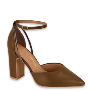 Imagem de Sapato Social Scarpin Salto Médio Grosso Strass Moda Vizzano, Capuccin