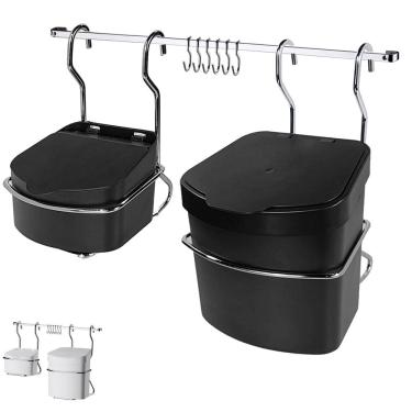 Imagem de Kit Cozinha Barra 45cm De Parede Cromada com 6 Ganchos + Lixeira 2,5L + Saleiro - Future